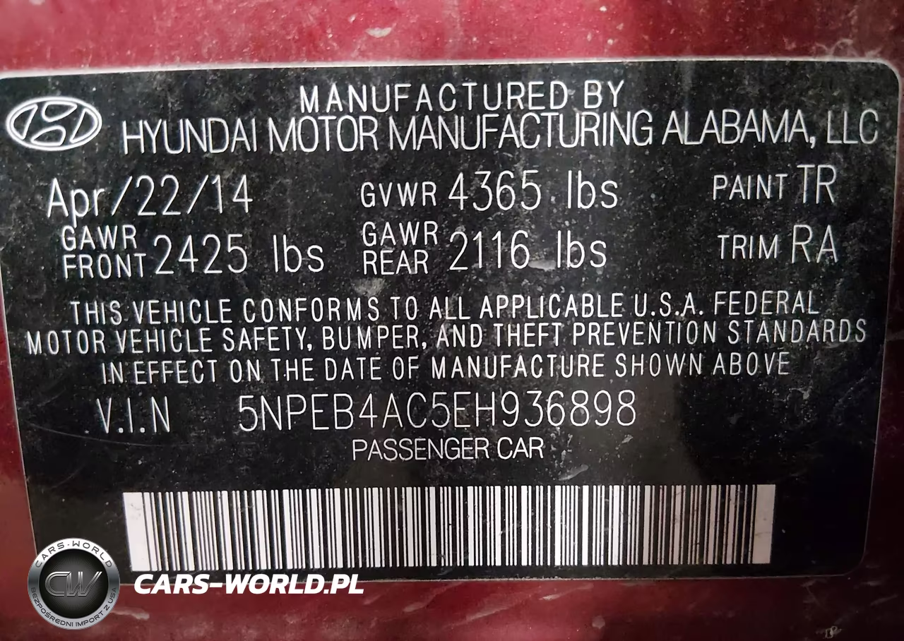 2014 Hyundai Sonata Gls VIN:5NPEB4AC5EH936898 - 9