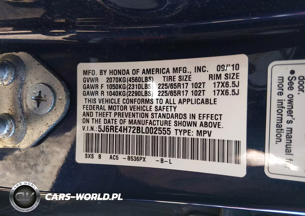 2011 Honda Cr-V Ex-L VIN:5J6RE4H72BL002555 - 9