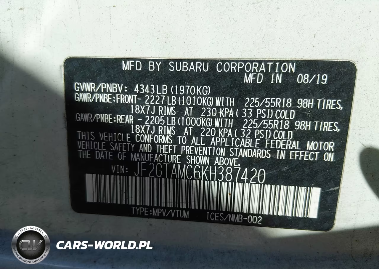 2019 Subaru Crosstrek 2.0I Limited VIN:JF2GTAMC6KH387420 - 9