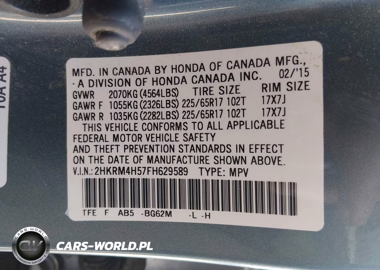 2015 Honda Cr-V Ex VIN:2HKRM4H57FH629589 - 9