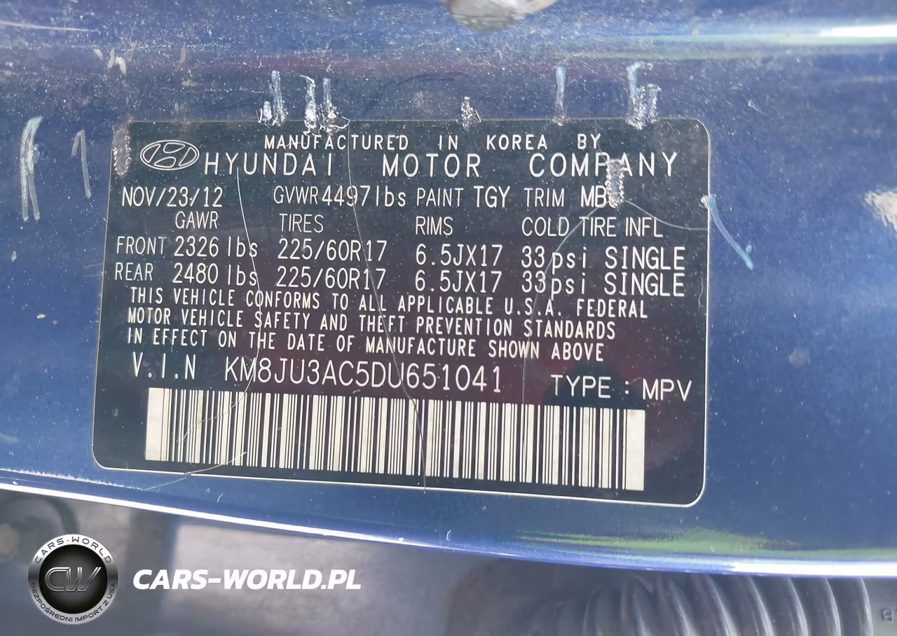 2013 Hyundai Tucson Gls VIN:KM8JU3AC5DU651041 - 9