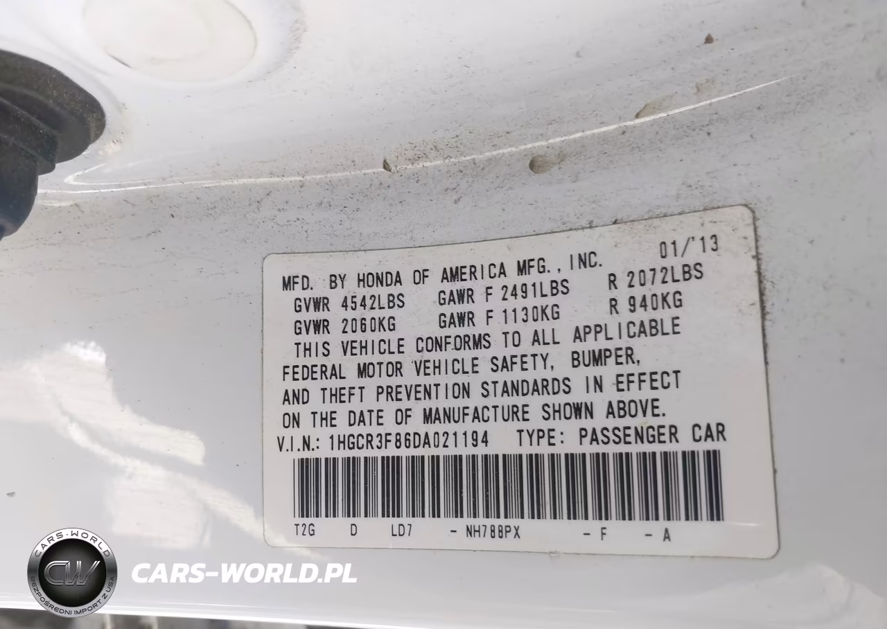 2013 Honda Accord Ex-L V-6 VIN:1HGCR3F86DA021194 - 9