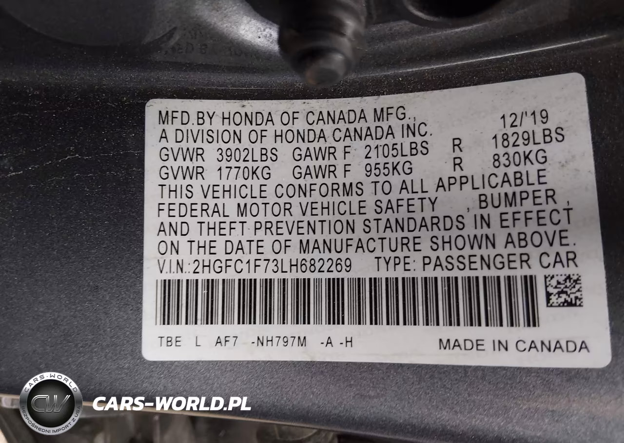 2020 Honda Civic Ex-L VIN:2HGFC1F73LH682269 - 9