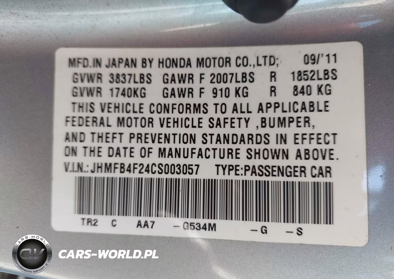 2012 Honda Civic Hybrid VIN:JHMFB4F24CS003057 - 9