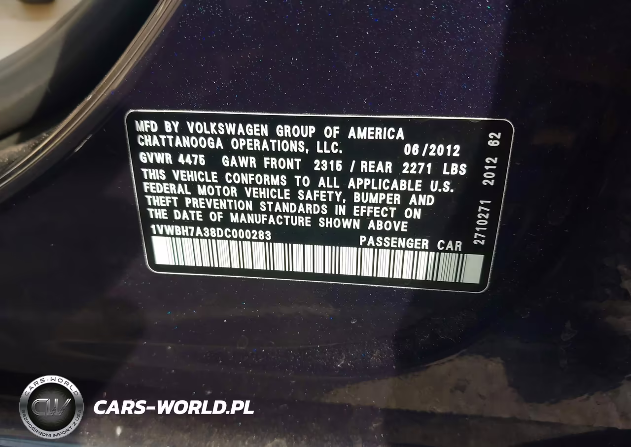 2013 Volkswagen Passat 2.5L Se VIN:1VWBH7A38DC000283 - 9
