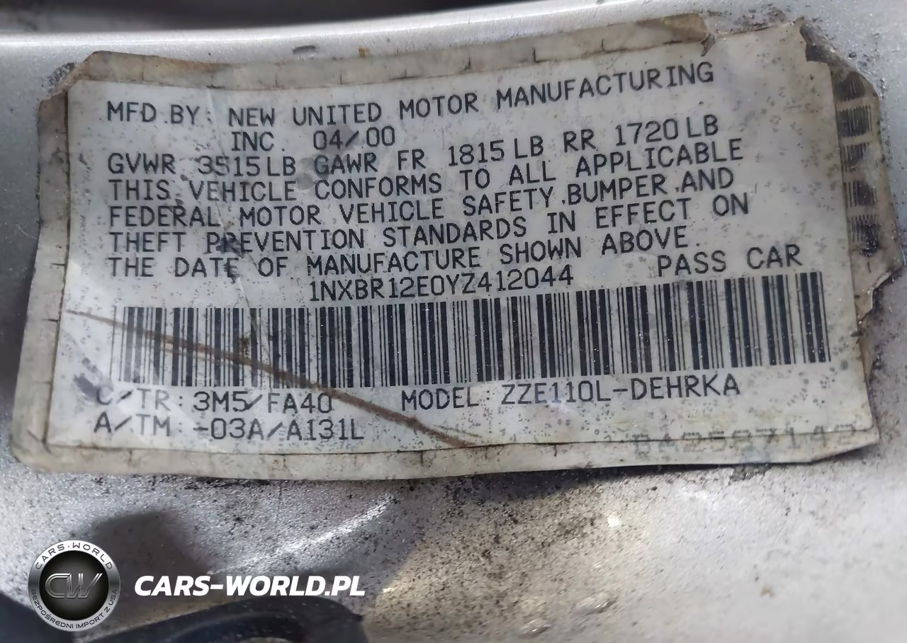 2000 Toyota Corolla Ve VIN:1NXBR12E0YZ412044 - 9