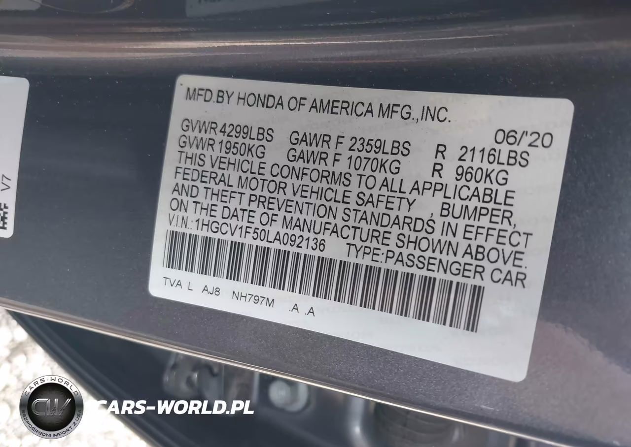2020 Honda Accord Ex-L VIN:1HGCV1F50LA092136 - 9