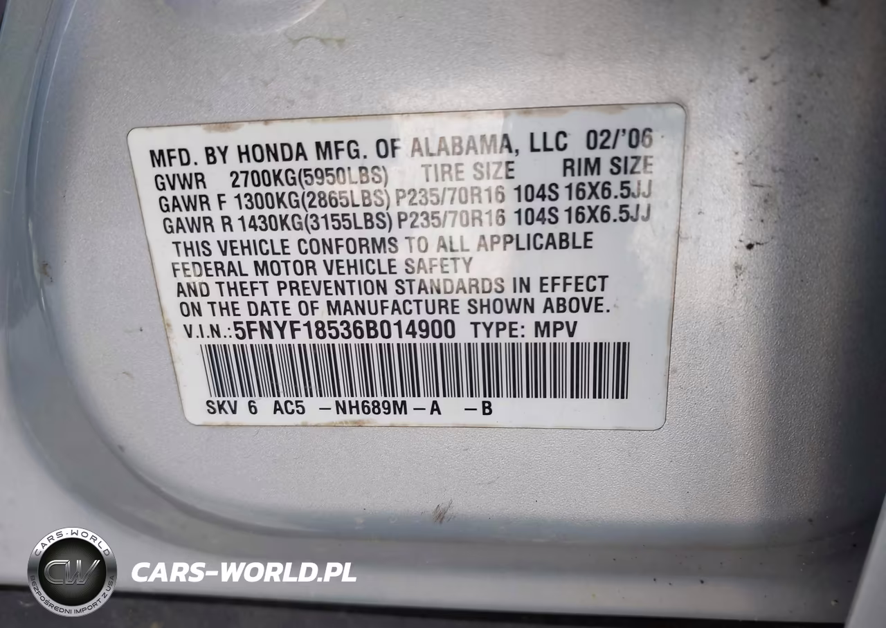 2006 Honda Pilot Ex-L VIN:5FNYF18536B014900 - 9