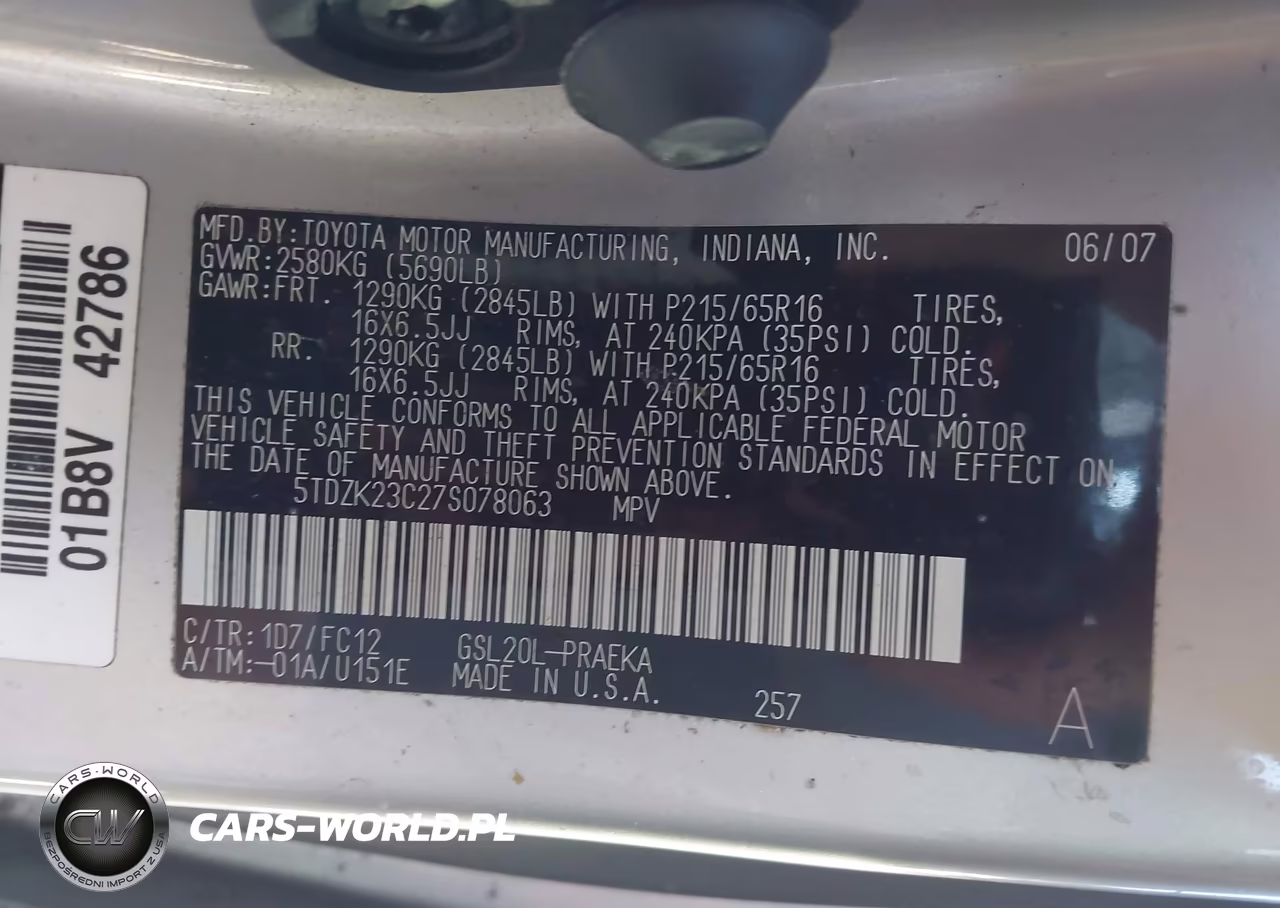 2007 Toyota Sienna Le VIN:5TDZK23C27S078063 - 9