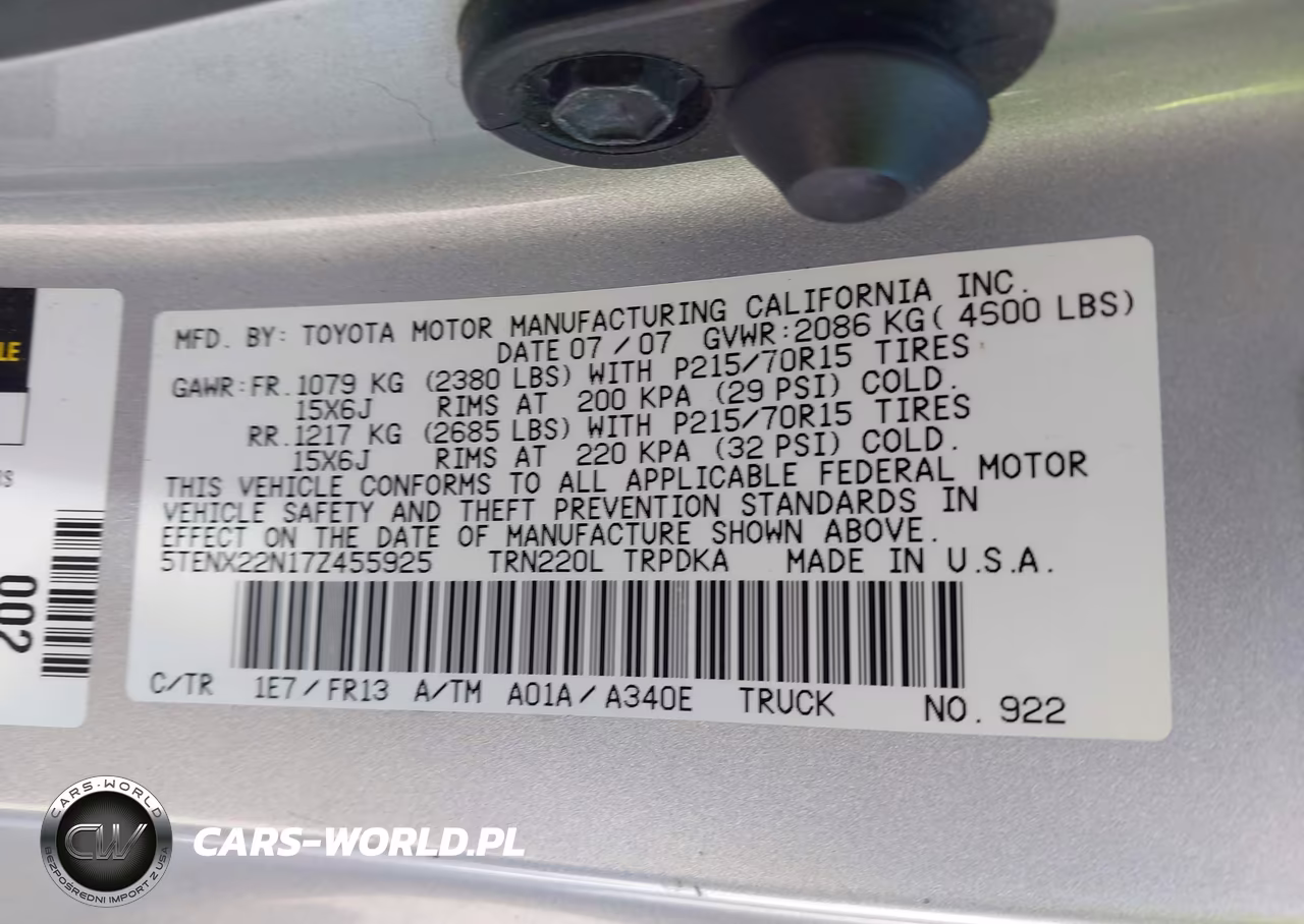 2007 Toyota Tacoma VIN:5TENX22N17Z455925 - 9
