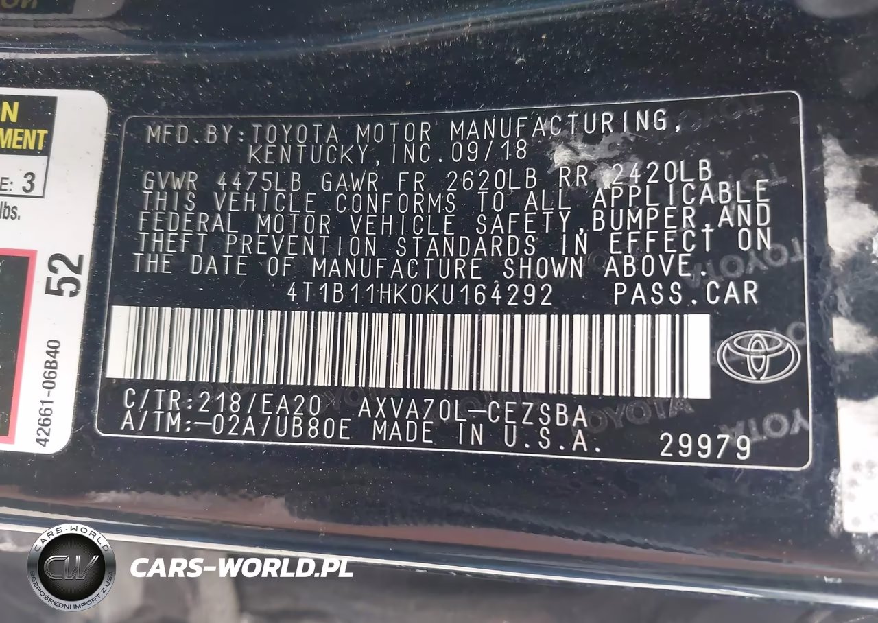 2019 Toyota Camry Se VIN:4T1B11HK0KU164292 - 9