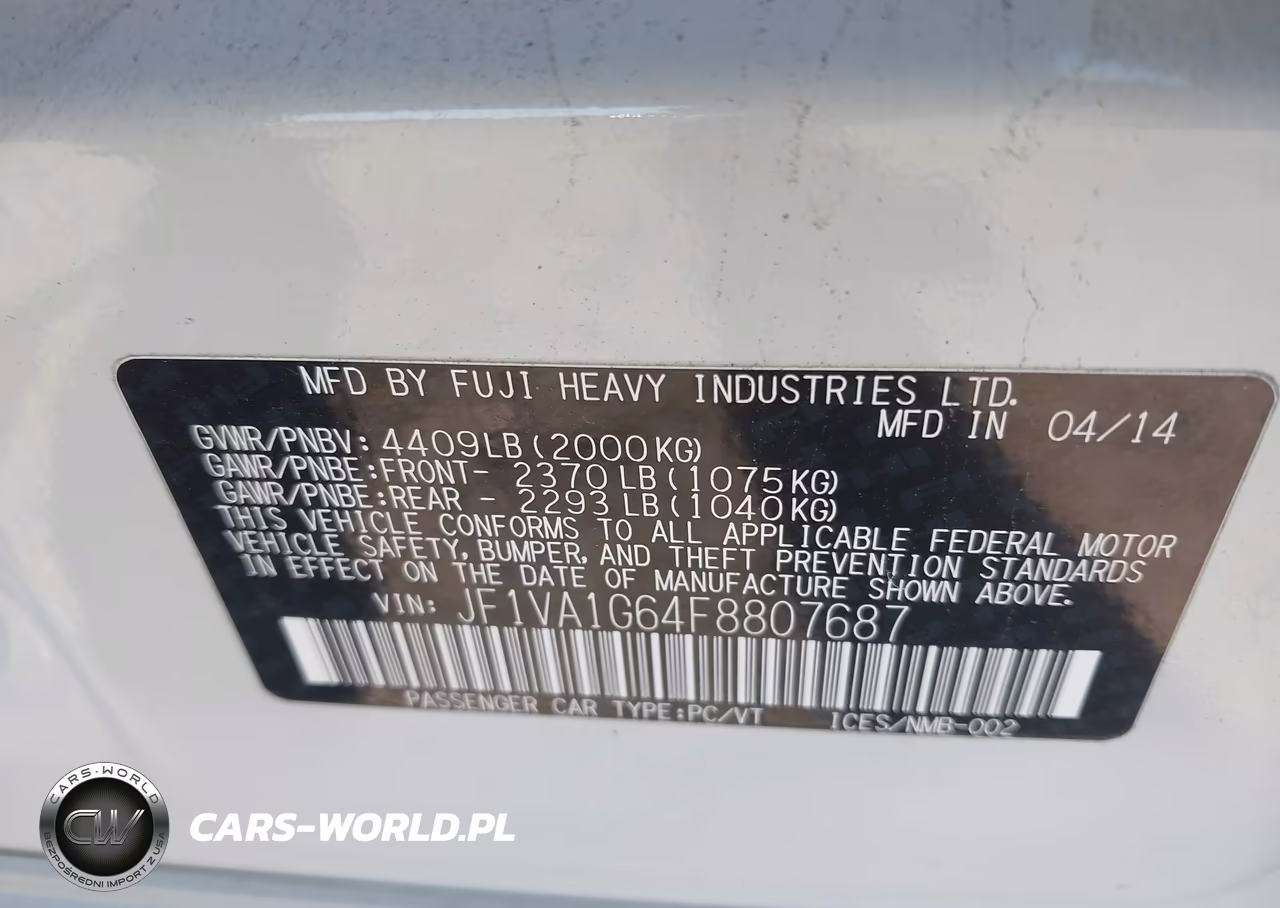 2015 Subaru Wrx Limited VIN:JF1VA1G64F8807687 - 9