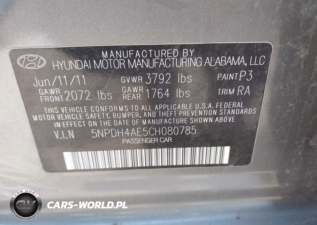 2012 Hyundai Elantra Gls VIN:5NPDH4AE5CH080785 - 9