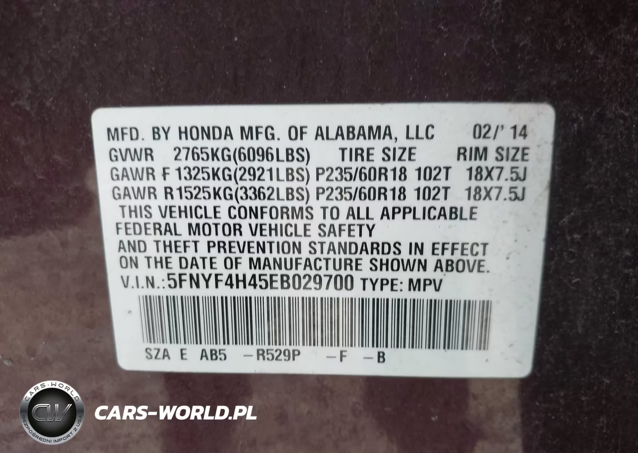 2014 Honda Pilot Ex VIN:5FNYF4H45EB029700 - 9