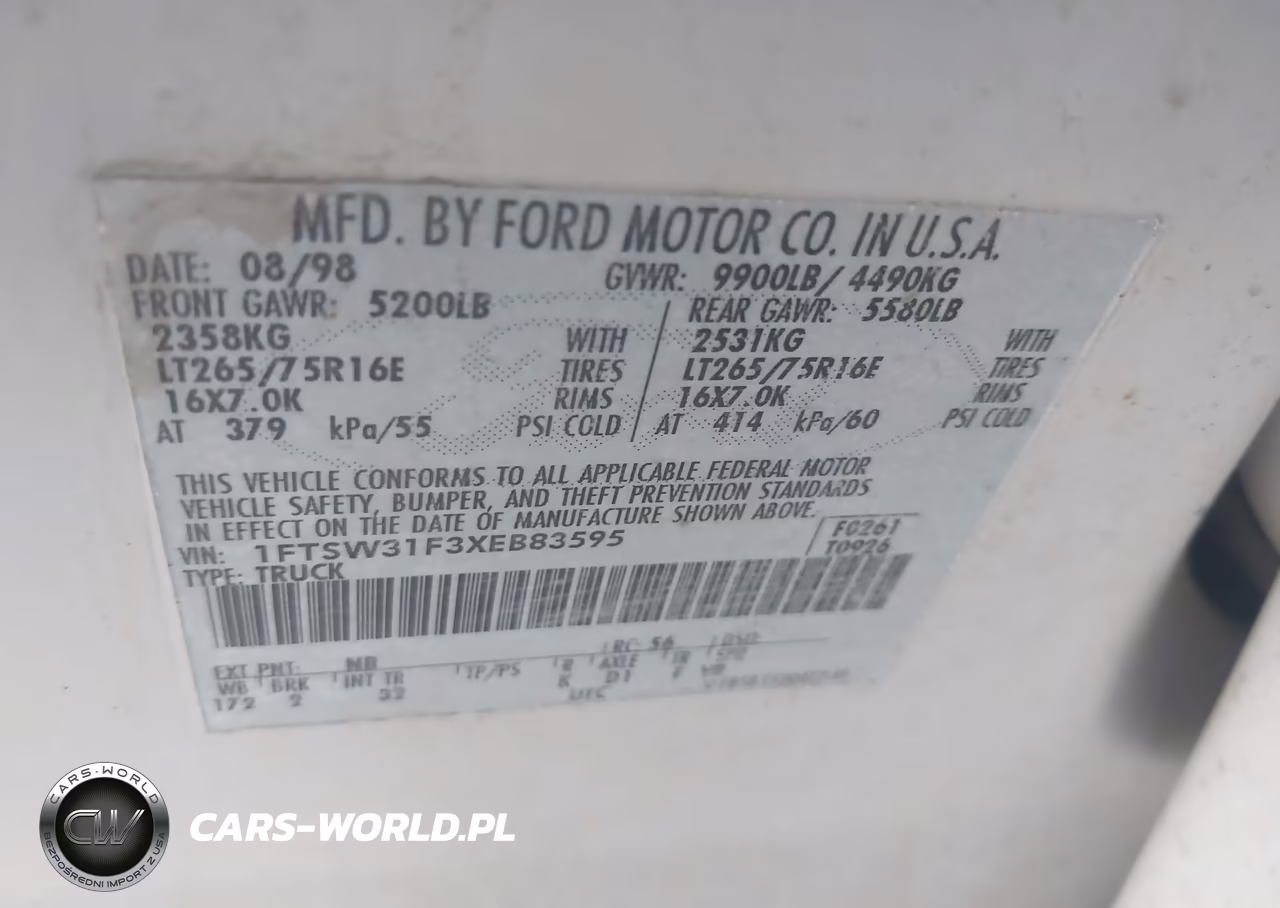 1999 Ford F350 Srw Super Duty VIN:1FTSW31F3XEB83595 - 9