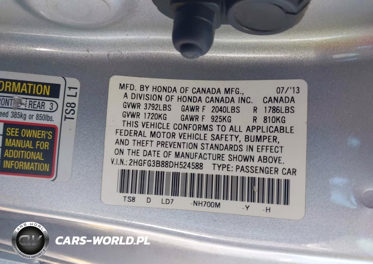 2013 Honda Civic Ex VIN:2HGFG3B88DH524588 - 9