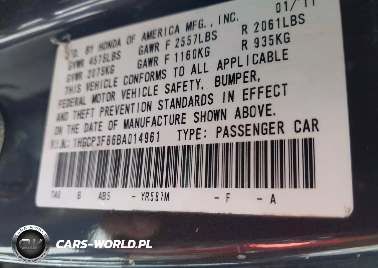 2011 Honda Accord 3.5 Ex-L VIN:1HGCP3F86BA014961 - 9