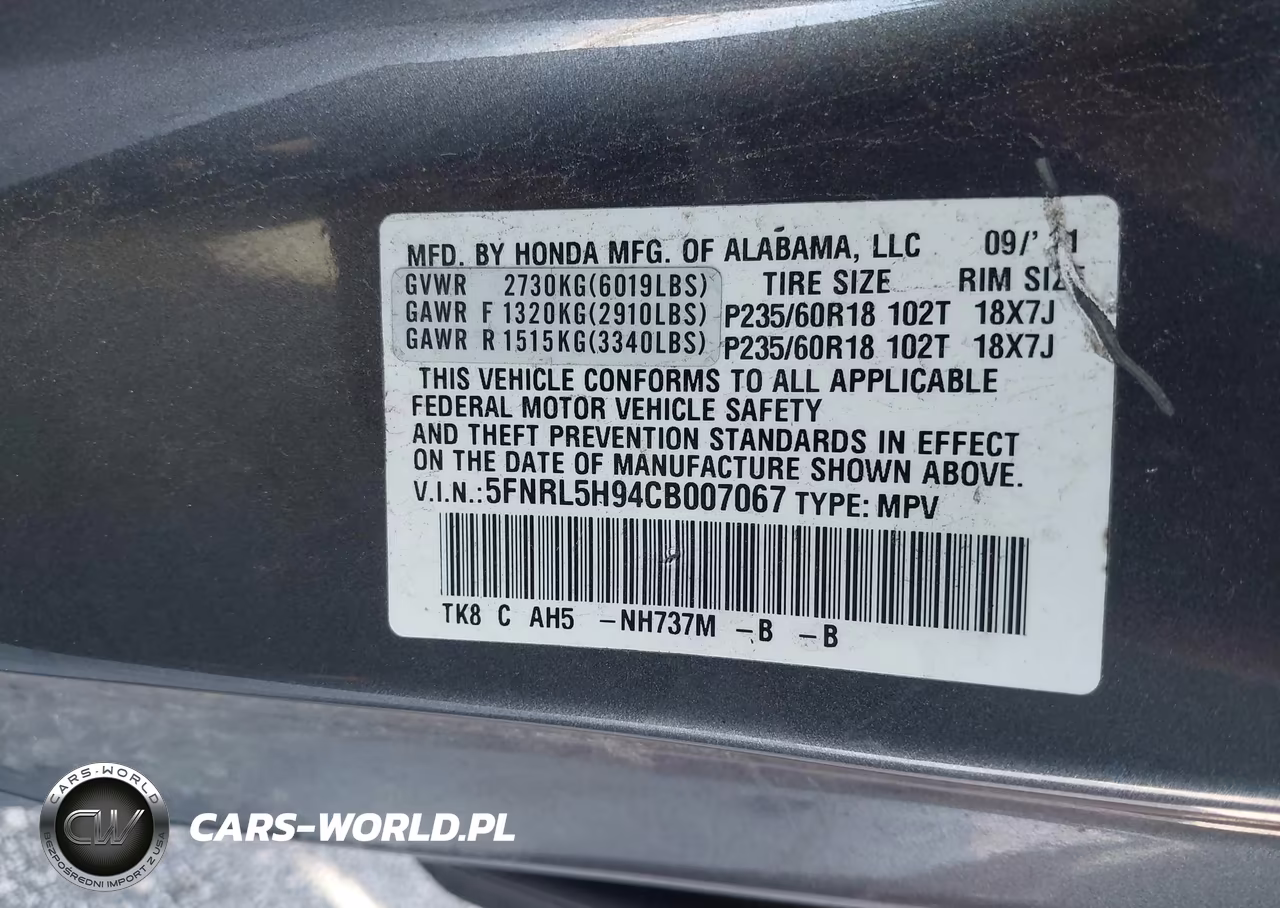 2012 Honda Odyssey Touring-Touring Elite VIN:5FNRL5H94CB007067 - 9