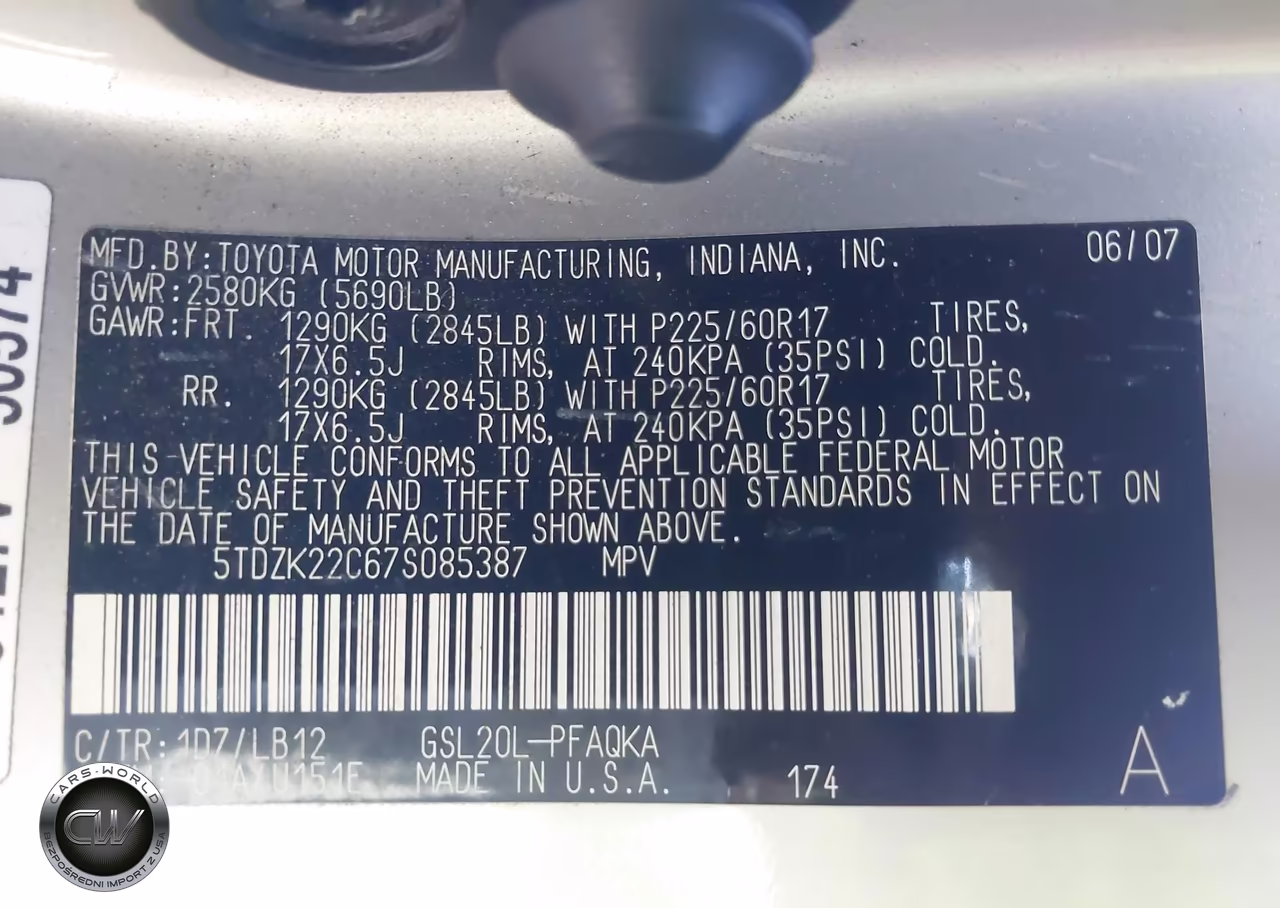 2007 Toyota Sienna Xle VIN:5TDZK22C67S085387 - 9