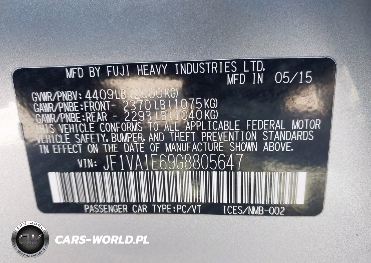 2016 Subaru Wrx Premium VIN:JF1VA1E69G8805647 - 9
