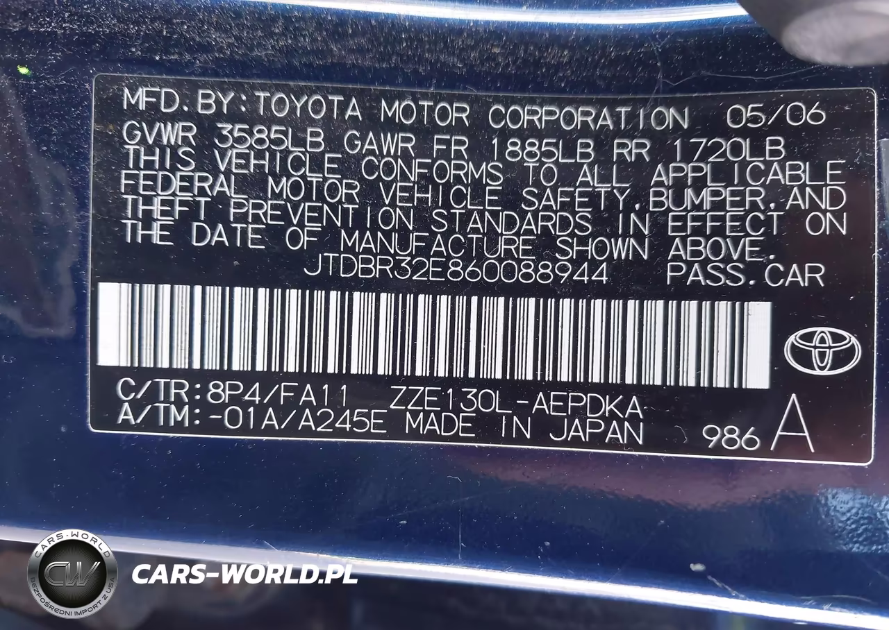 2006 Toyota Corolla Ce VIN:JTDBR32E860088944 - 9