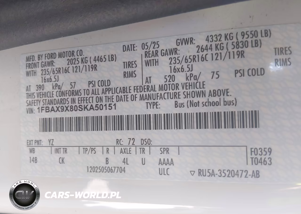 2025 Ford Transit-350 Passenger Van Xlt VIN:1FBAX9X80SKA50151 - 9