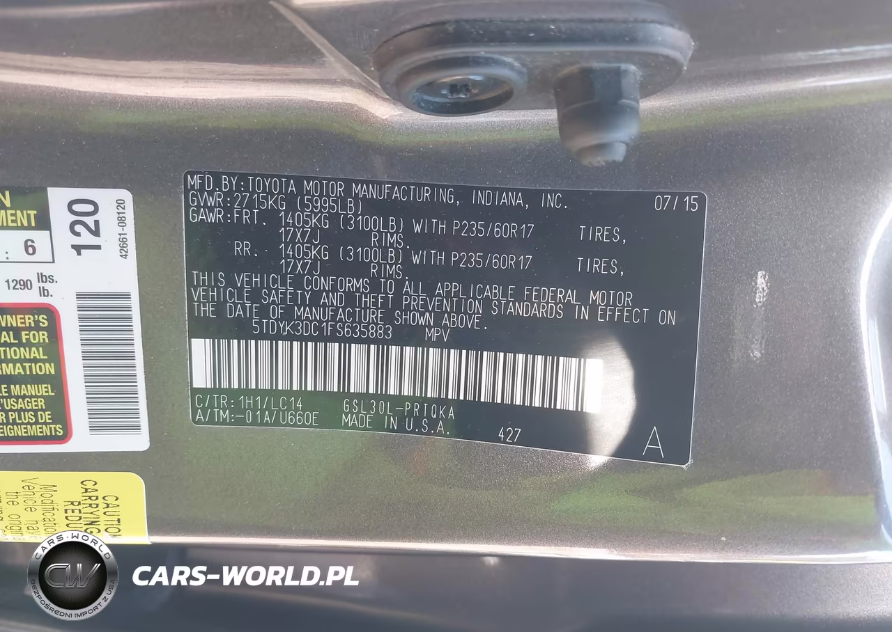2015 Toyota Sienna Xle Premium 8 Passenger VIN:5TDYK3DC1FS635883 - 9