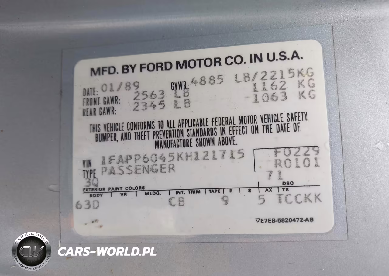 1989 Ford Thunderbird VIN:1FAPP6045KH121715 - 9