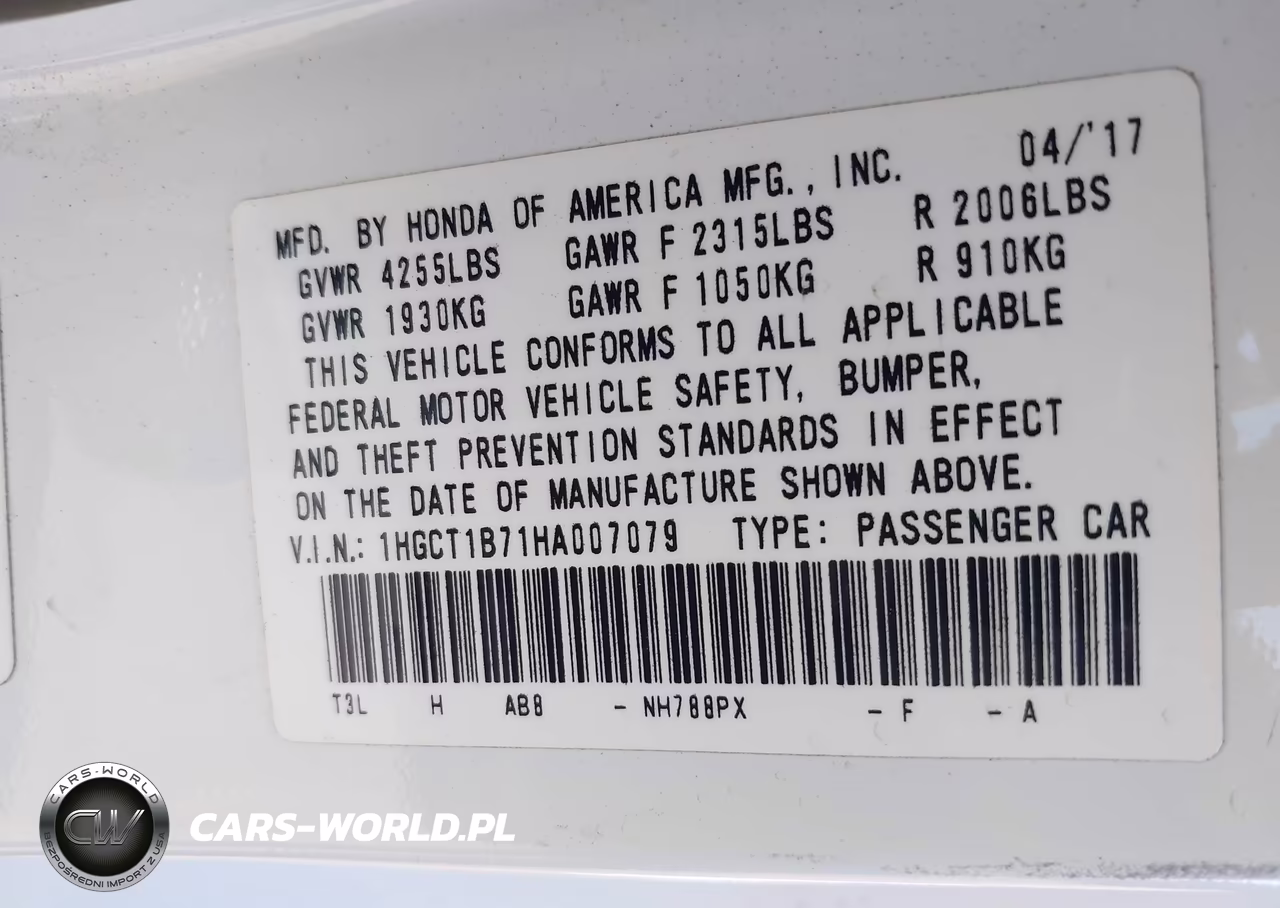 2017 Honda Accord Ex VIN:1HGCT1B71HA007079 - 9
