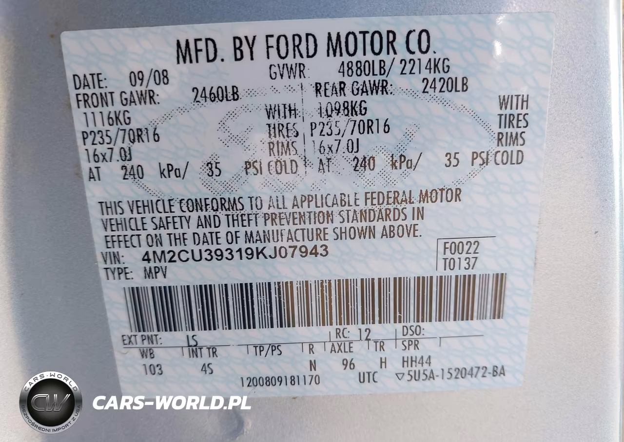 2009 Mercury Mariner Hybrid VIN:4M2CU39319KJ07943 - 9