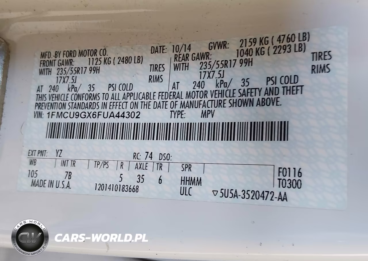 2015 Ford Escape Se VIN:1FMCU9GX6FUA44302 - 9