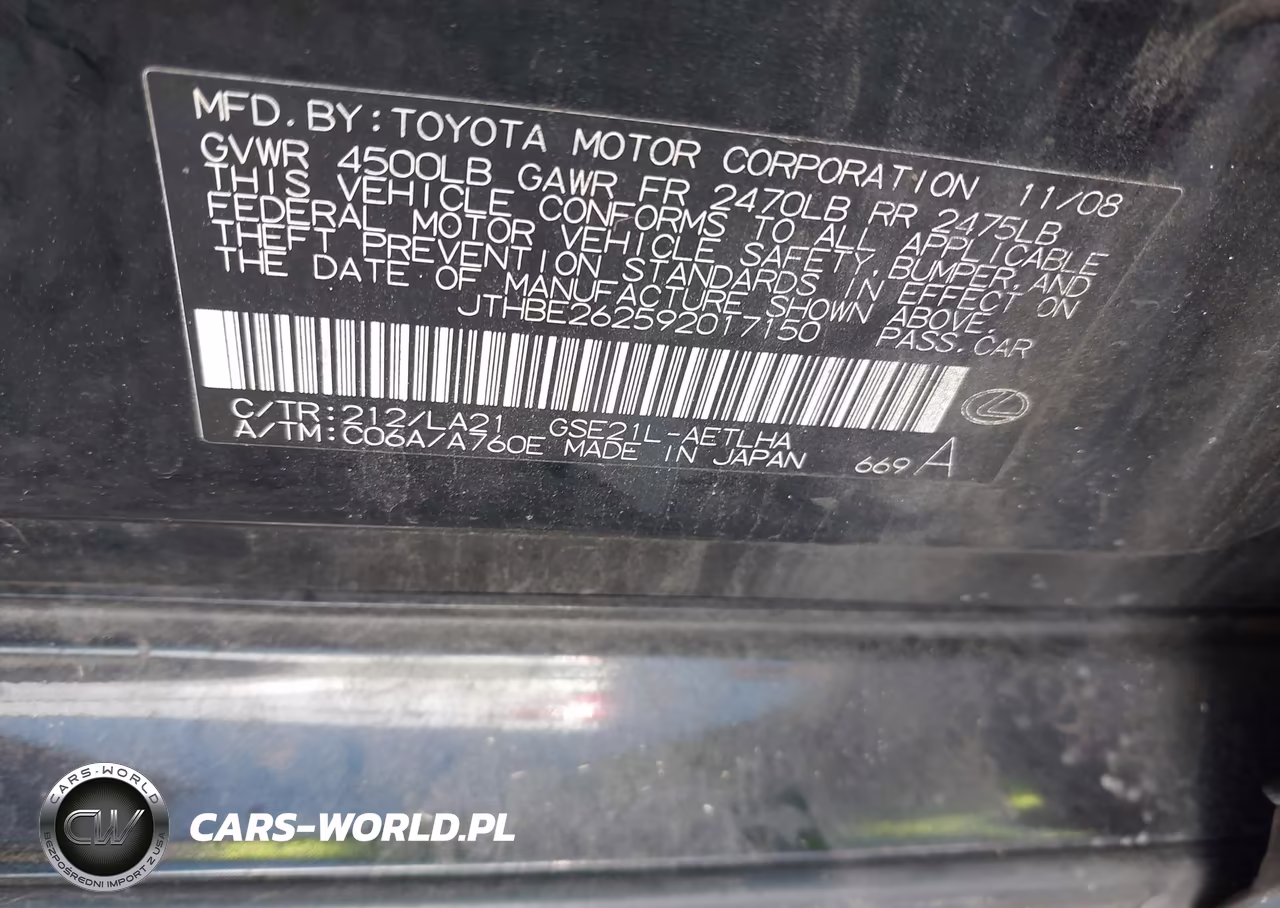 2009 Lexus Is 350 VIN:JTHBE262592017150 - 9