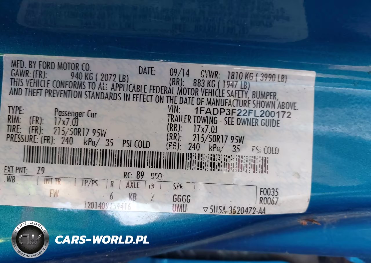 2015 Ford Focus Se VIN:1FADP3F22FL200172 - 9