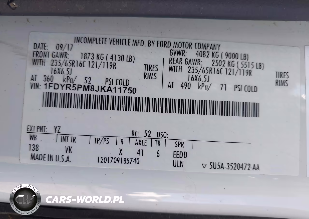 2018 Ford Transit-250 Cutaway VIN:1FDYR5PM8JKA11750 - 9
