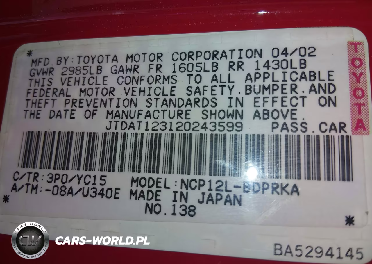 2002 Toyota Echo VIN:JTDAT123120243599 - 9