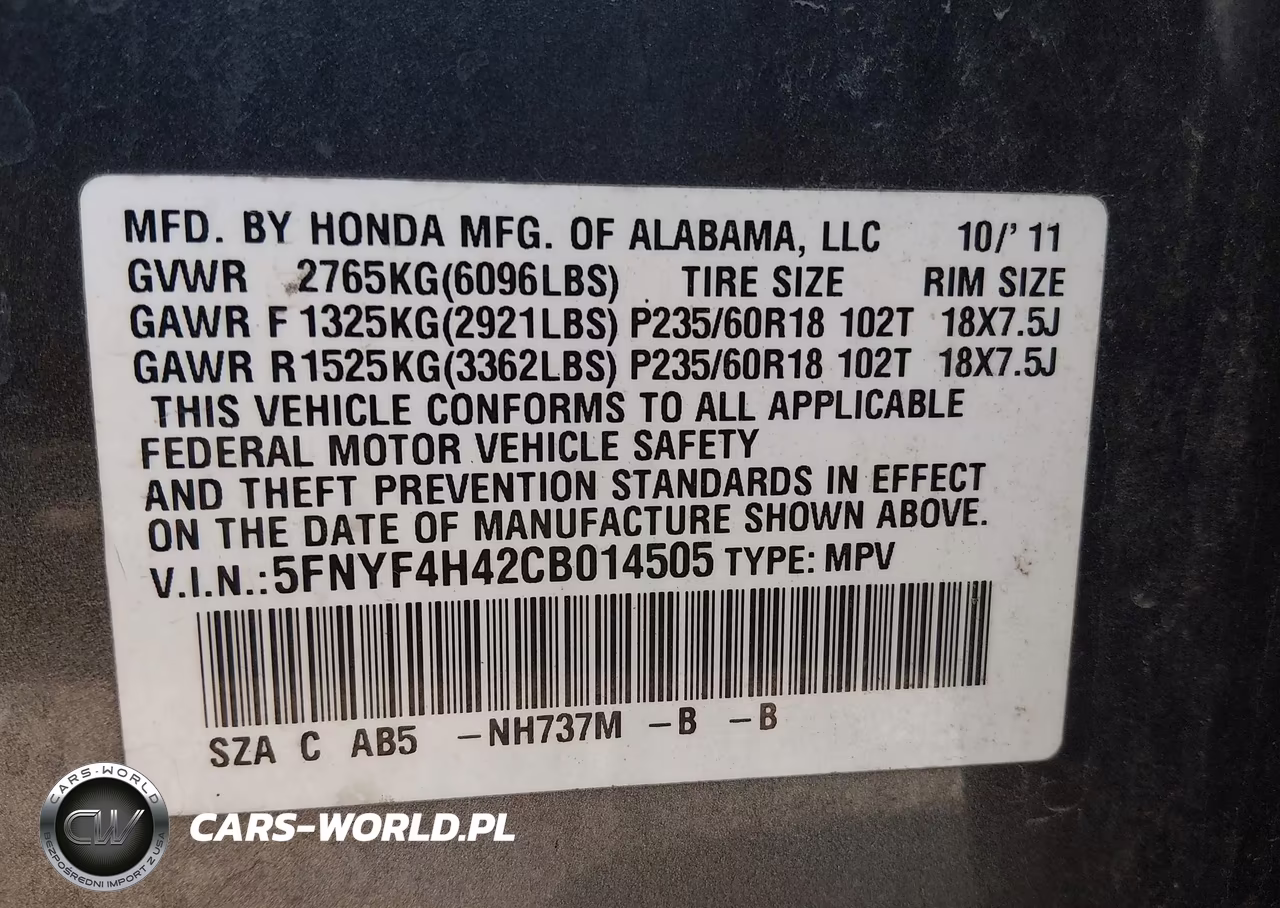 2012 Honda Pilot Ex VIN:5FNYF4H42CB014505 - 9