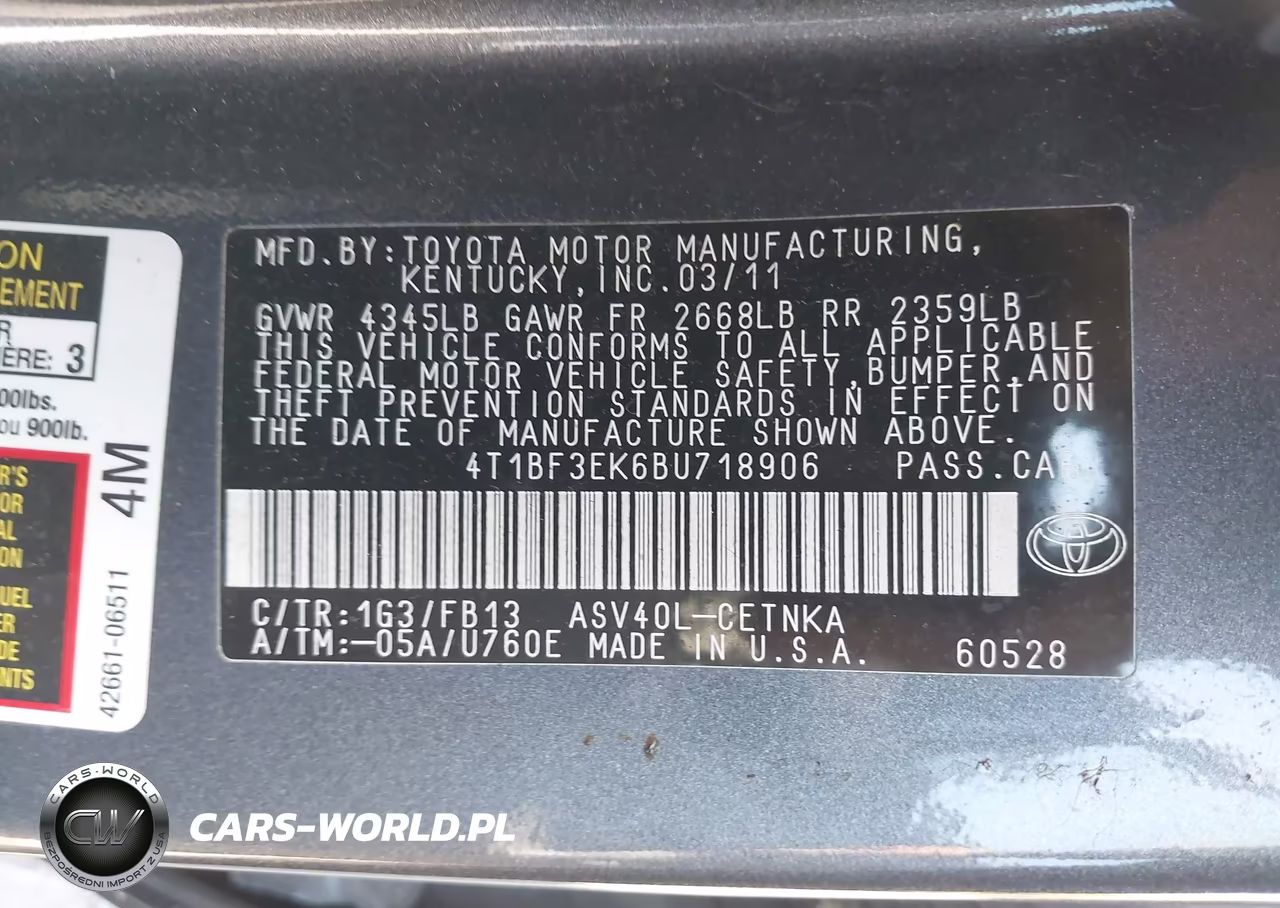 2011 Toyota Camry Le VIN:4T1BF3EK6BU718906 - 9