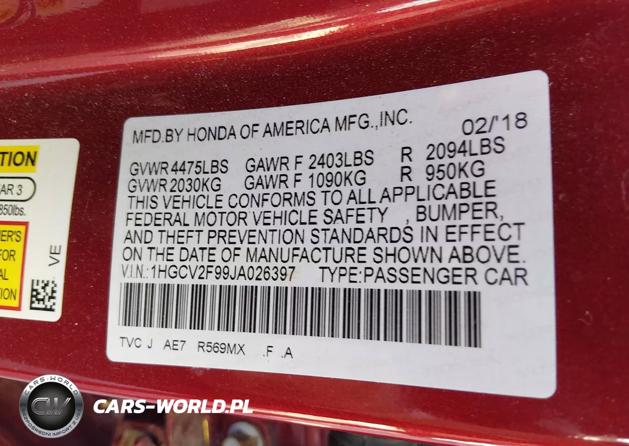2018 Honda Accord Touring 2.0T VIN:1HGCV2F99JA026397 - 9