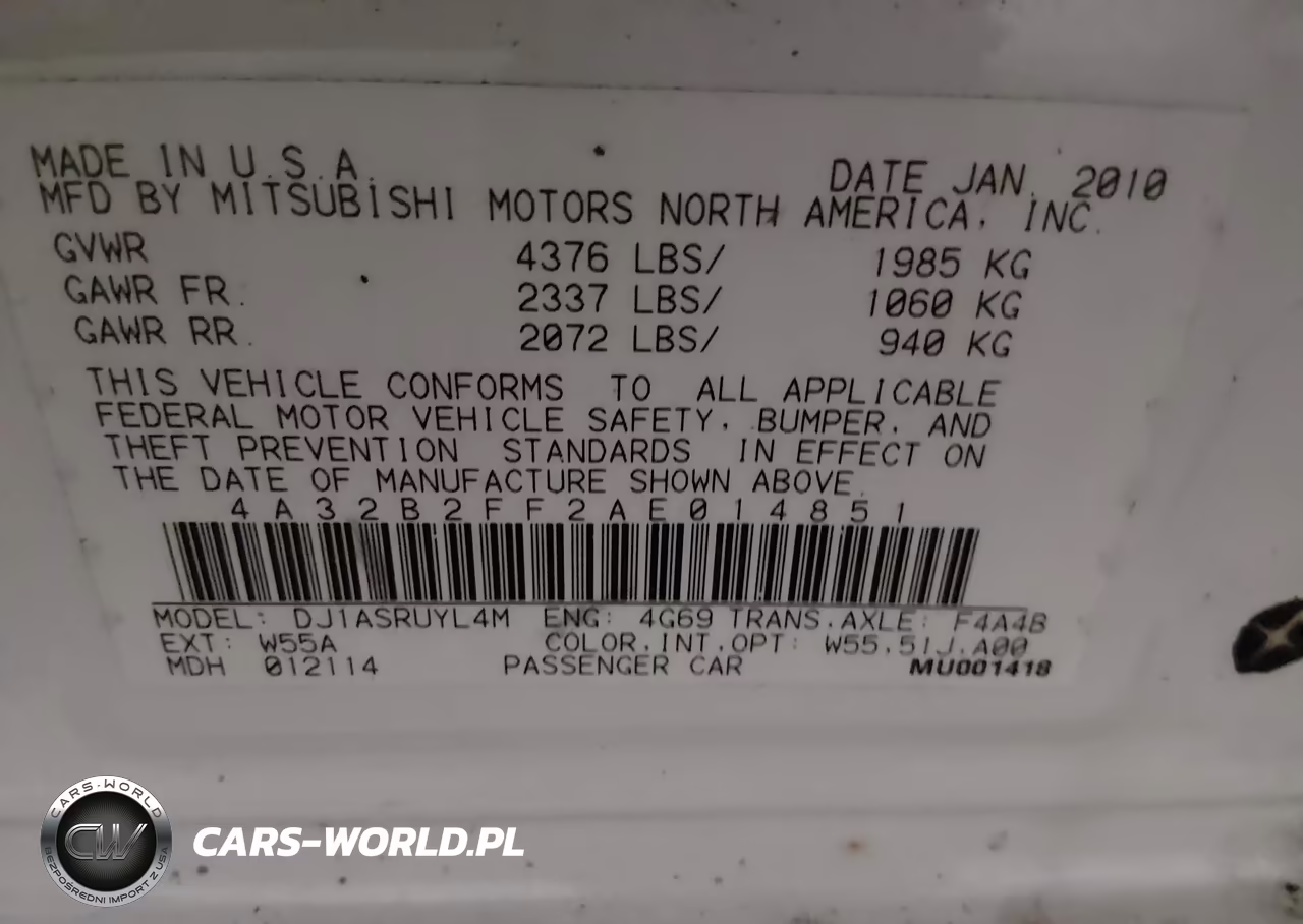 2010 Mitsubishi Galant Fe VIN:4A32B2FF2AE014851 - 9