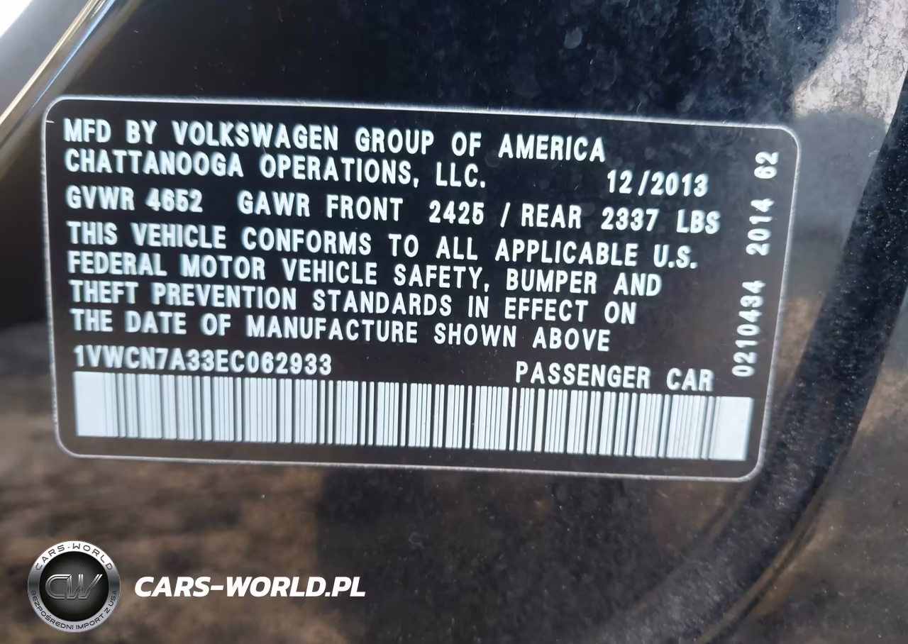 2014 Volkswagen Passat 2.0L Tdi Sel Premium VIN:1VWCN7A33EC062933 - 9