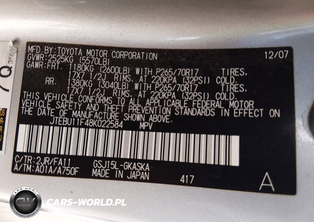 2008 Toyota Fj Cruiser VIN:JTEBU11F48K022584 - 9
