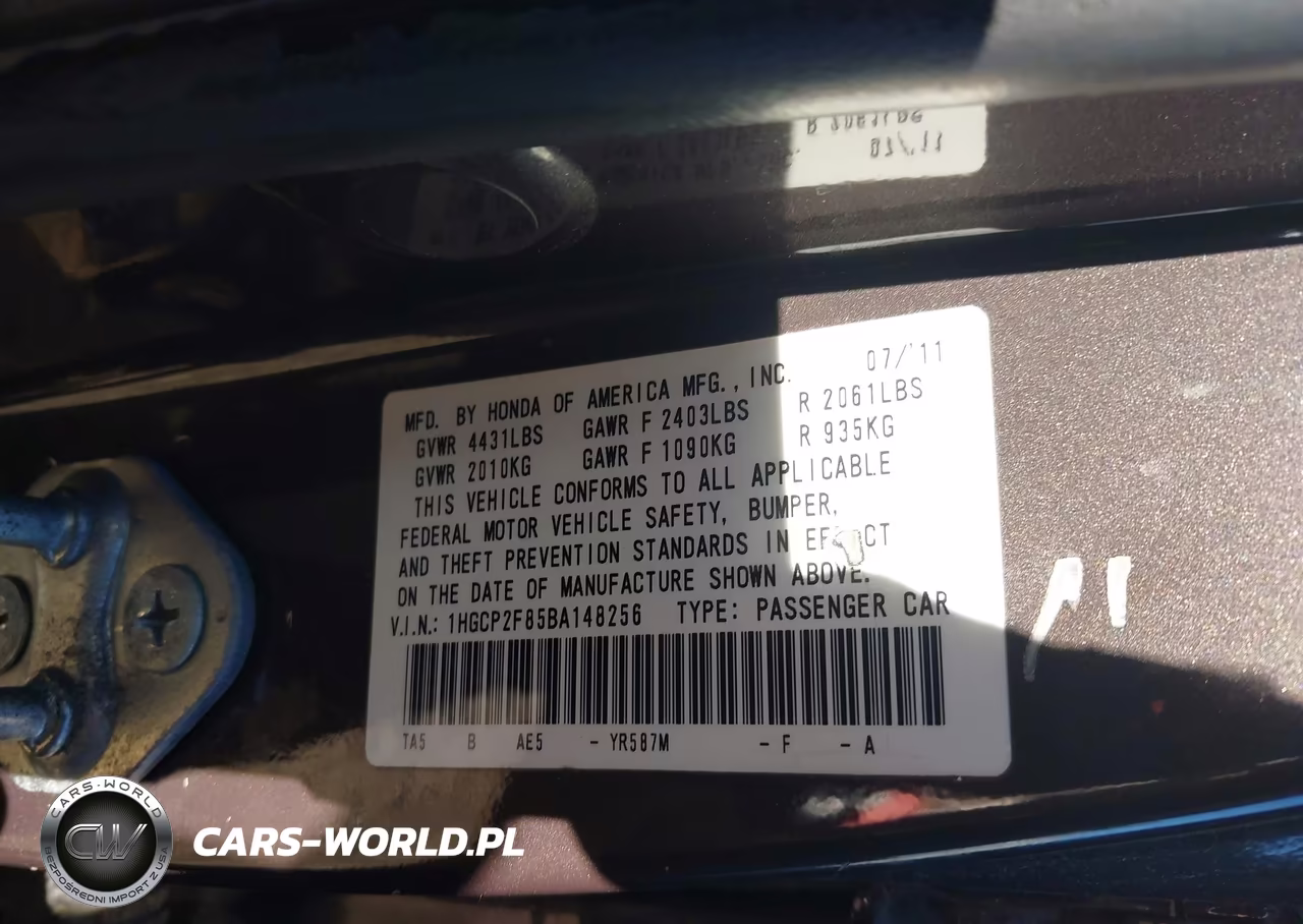 2011 Honda Accord 2.4 Ex-L VIN:1HGCP2F85BA148256 - 9