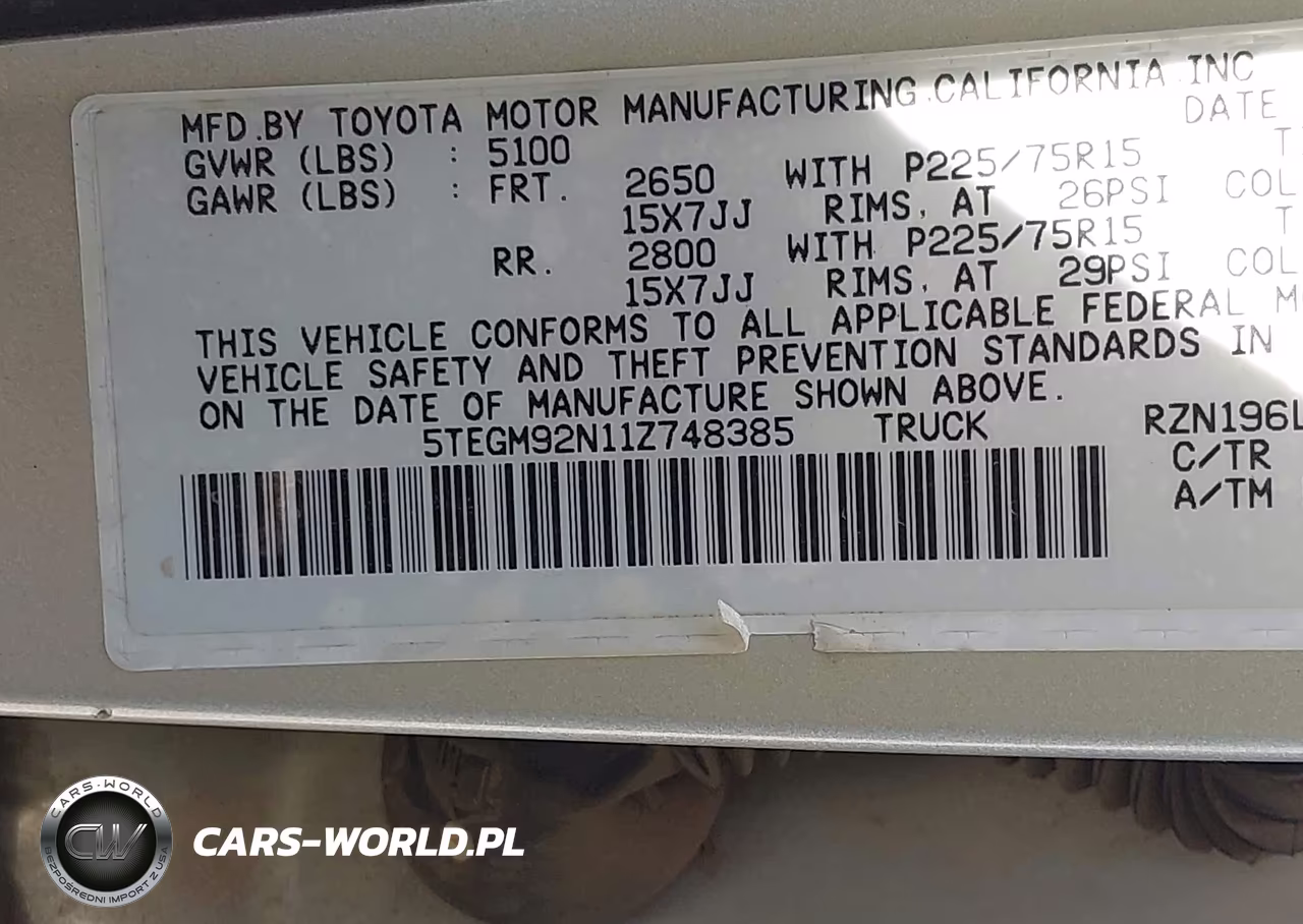 2001 Toyota Tacoma Prerunner VIN:5TEGM92N11Z748385 - 9