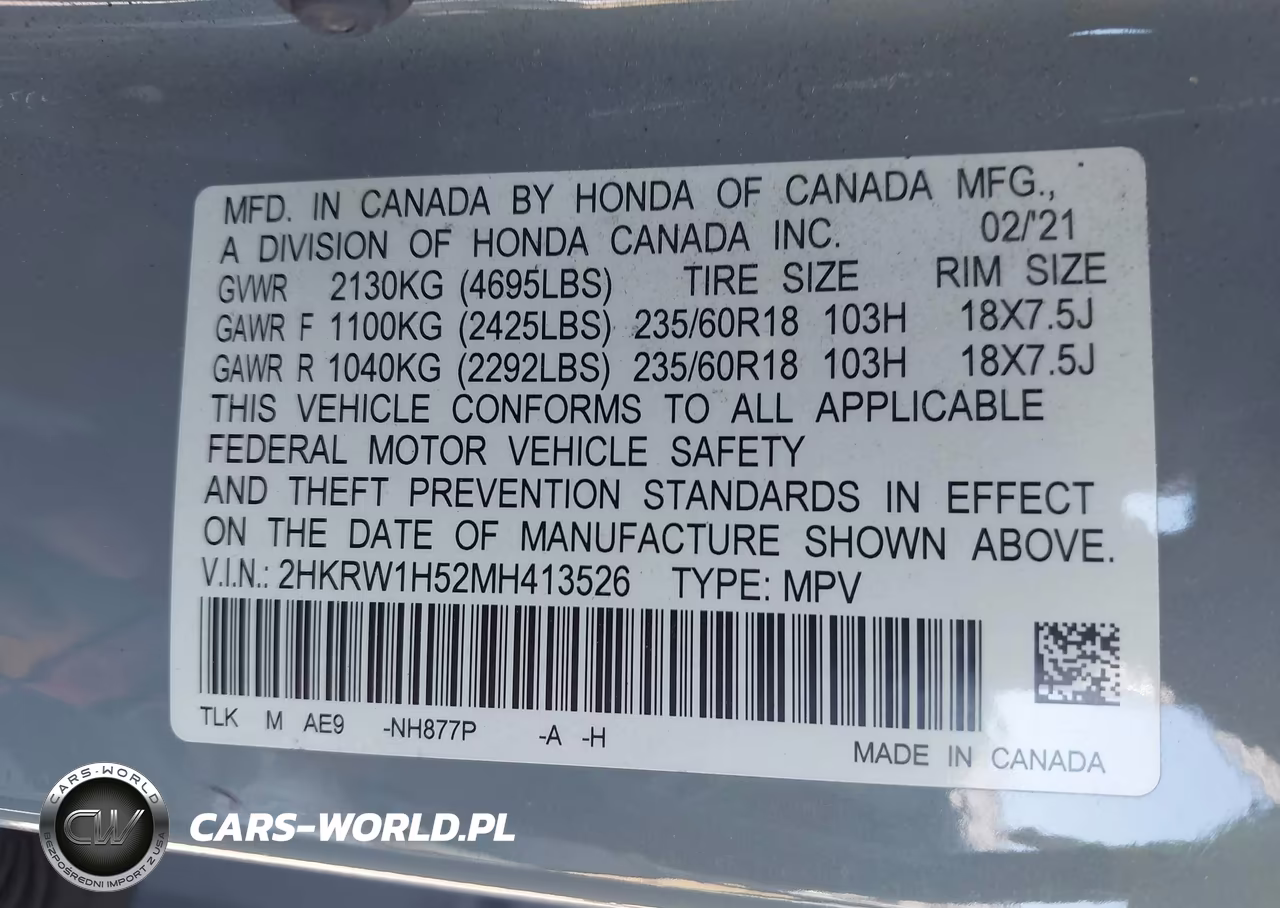 2021 Honda Cr-V 2Wd Ex VIN:2HKRW1H52MH413526 - 9