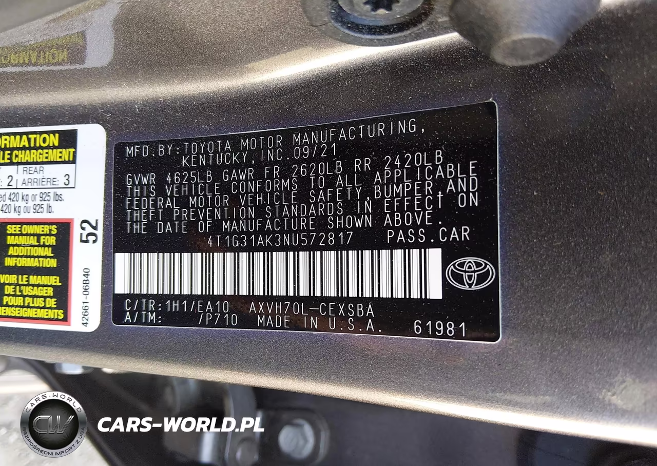 2022 Toyota Camry Se Hybrid VIN:4T1G31AK3NU572817 - 9
