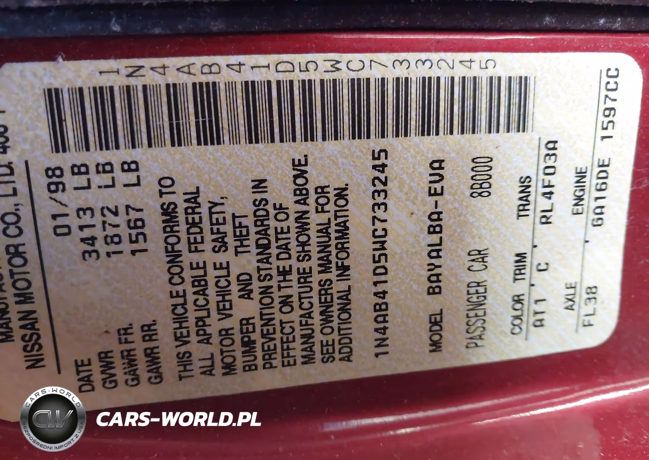1998 Nissan Sentra Gle-Gxe-Xe VIN:1N4AB41D5WC733245 - 9