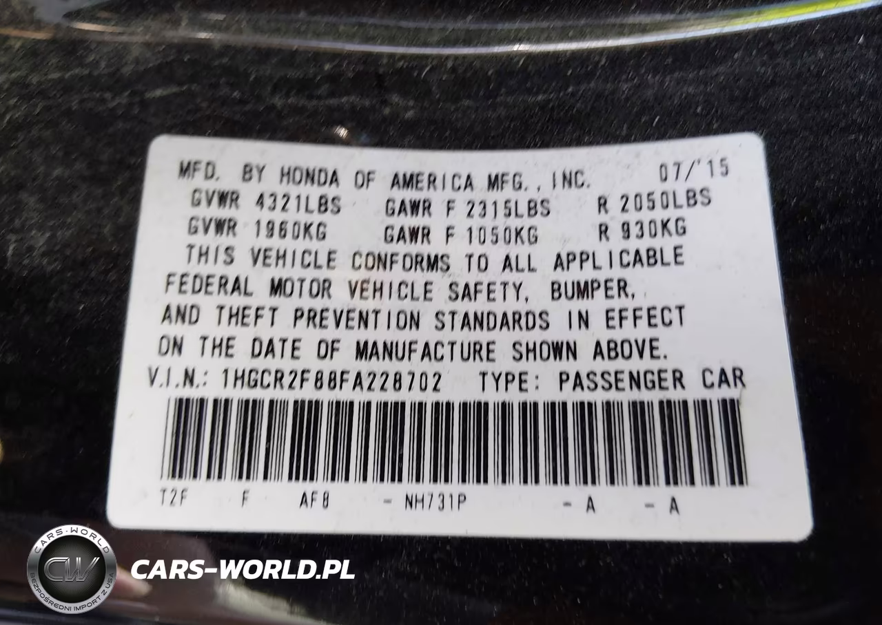 2015 Honda Accord Ex-L VIN:1HGCR2F88FA228702 - 9