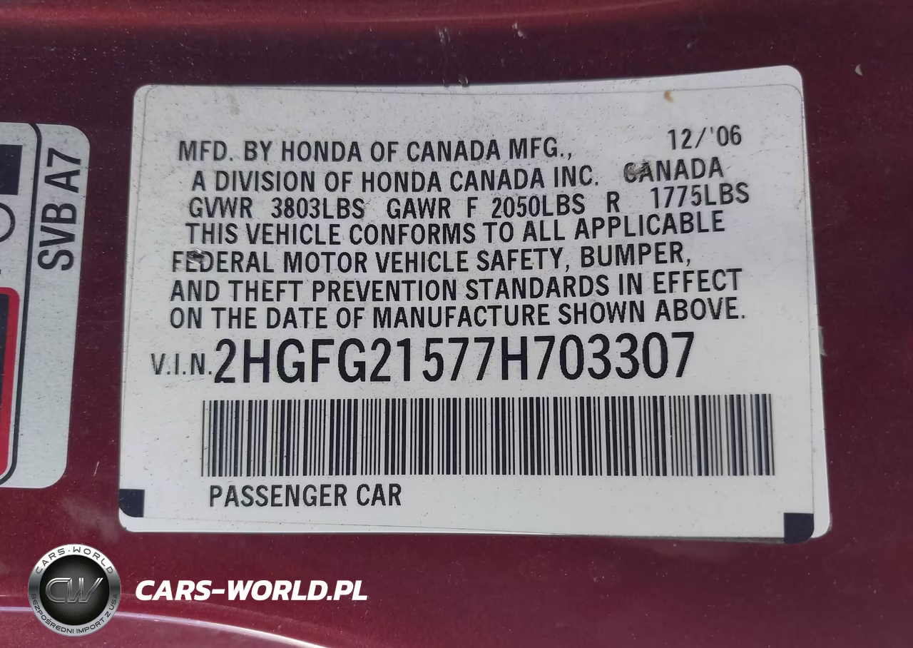 2007 Honda Civic Si VIN:2HGFG21577H703307 - 9