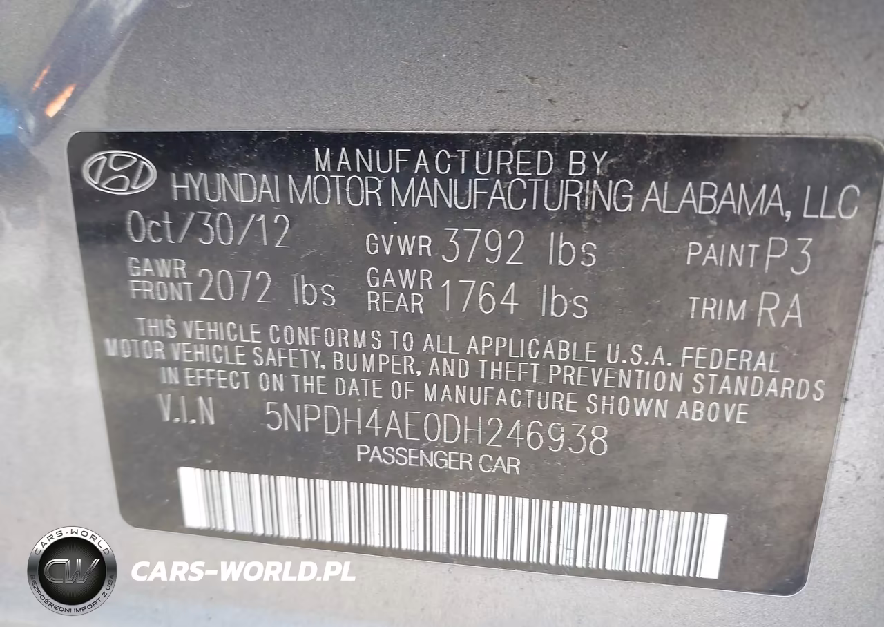2013 Hyundai Elantra Gls VIN:5NPDH4AE0DH246938 - 9
