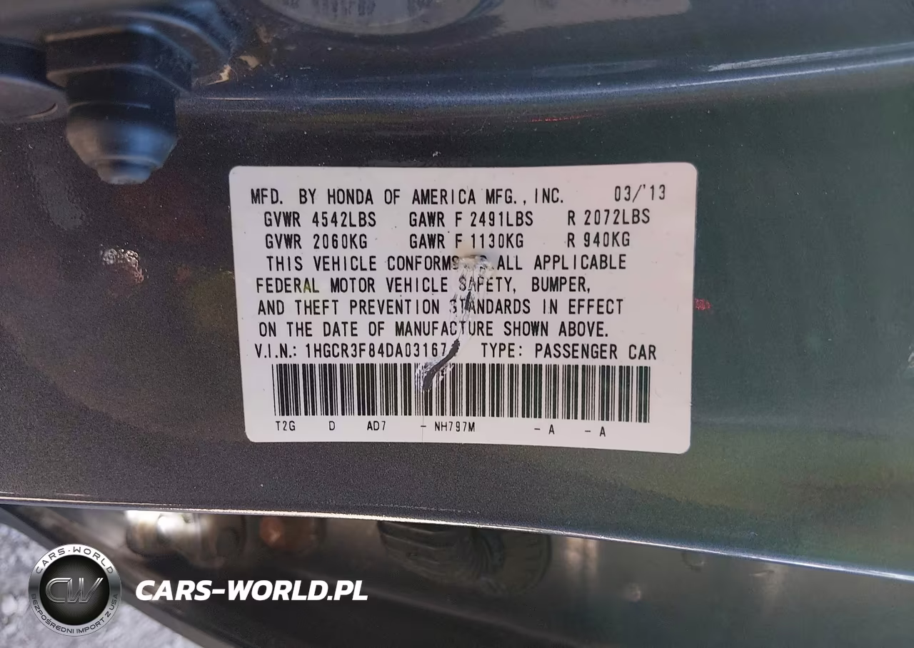 2013 Honda Accord Ex-L V-6 VIN:1HGCR3F84DA031674 - 9